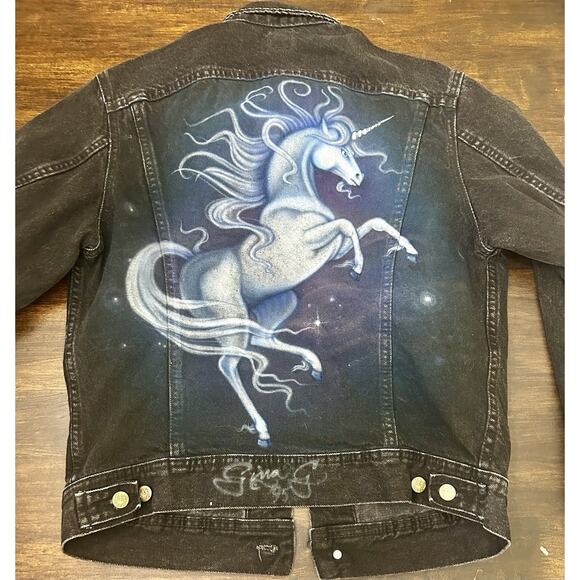 Lee Other - Lee Denim Jacket Mens Small 153438 Made in USA Vintage Airbrushed Unicorn 1995